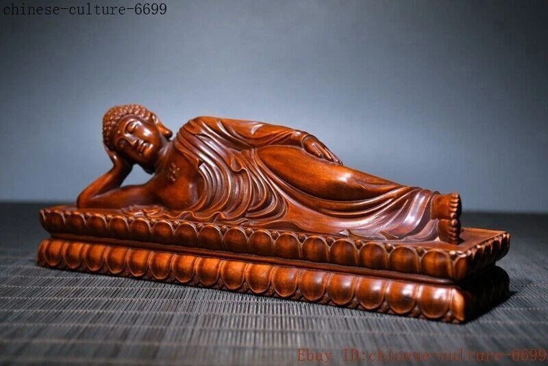 Madera de boj tibetana de 8"" Sakyamuni Shakyamuni Shakya Mani estatua de Buda dormido Foto 4 de 4