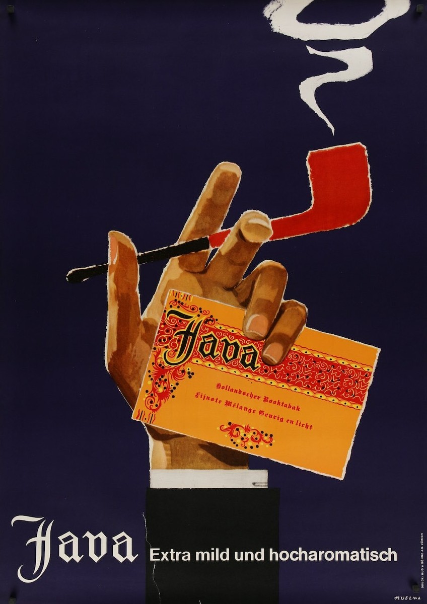 JAVA SMOKING TOBACCO PIPE Vintage 1960 advertising Swiss poster 36x51 RARE