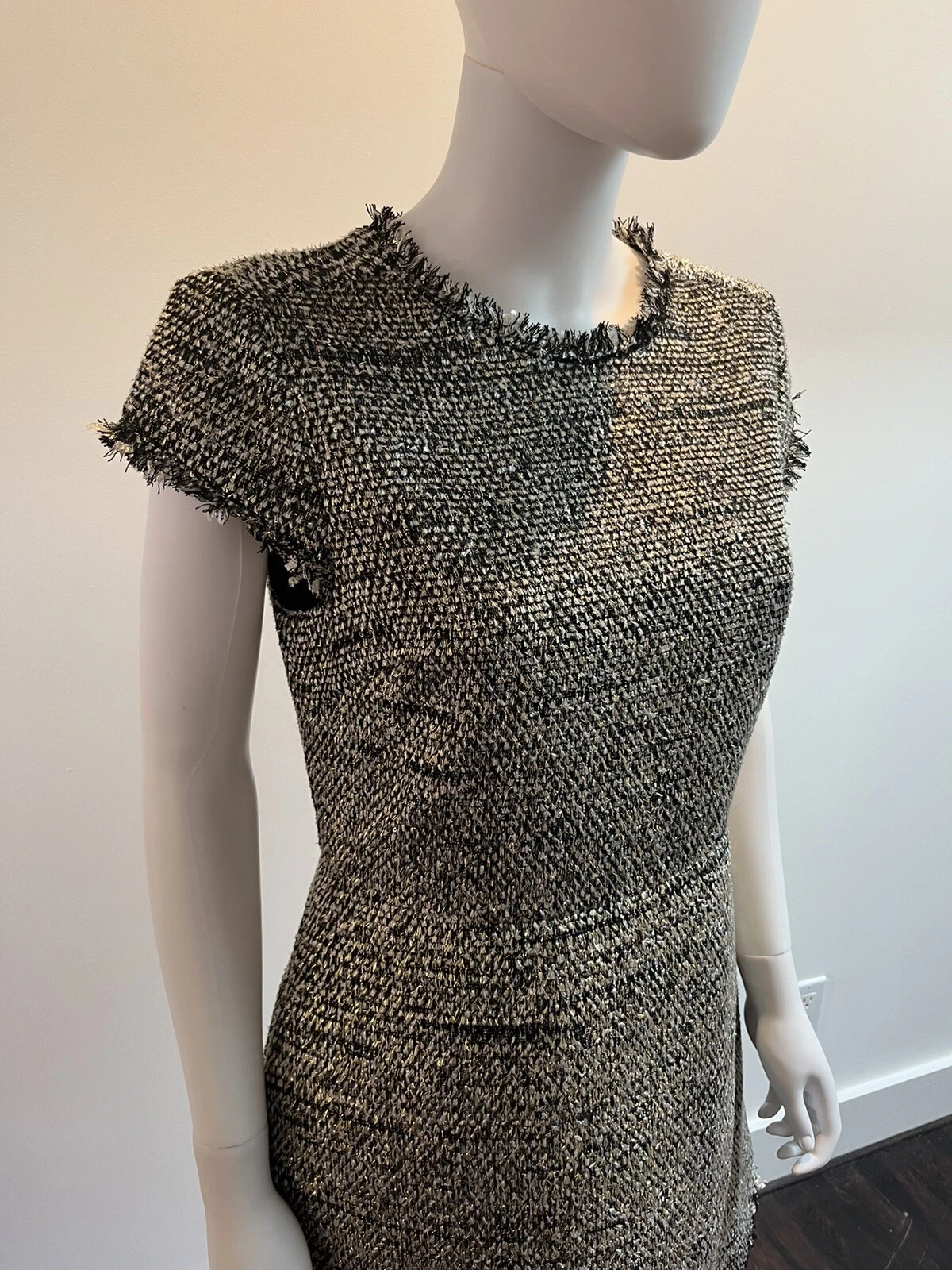 Abito da festa Kate Spade 10 nuovo con etichette in tweed metallizzato oro nero argento $429