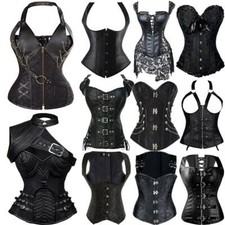 Black Steampunk Gothic Waist Trainer Boned Corset  Bustier Overbust Basques Tops