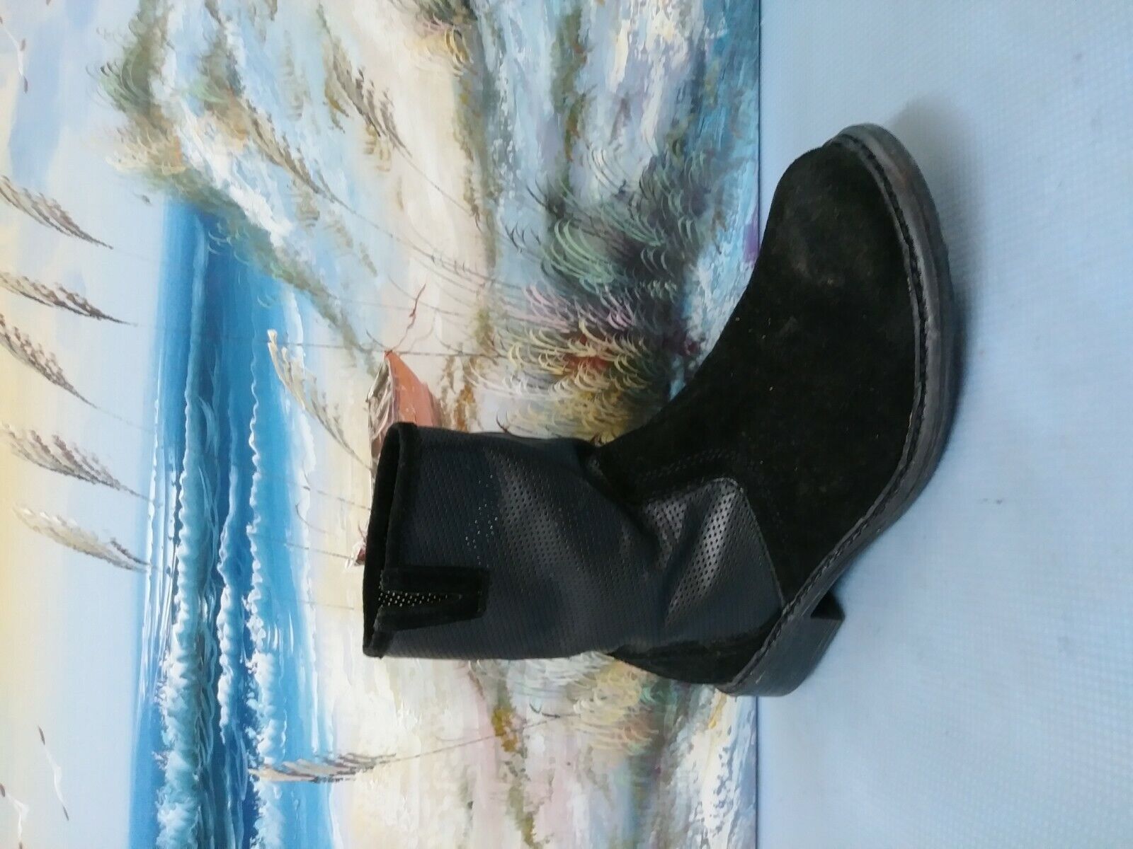 SUNDANCE Women's Suede Ankle Boot Black Distresse… - image 2