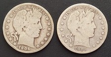 Lot of 2 1904 Barber Half Dollar  1905 S Barber Half Dollar