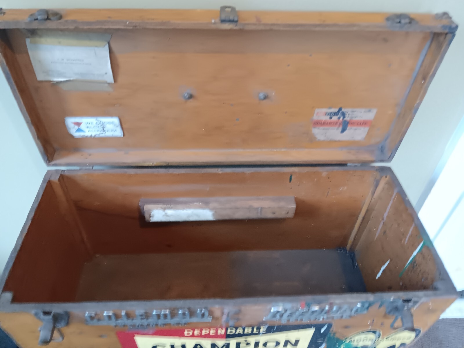 1960s Vintage Wood Tool Box Car Parts Stickers Champion Offenhauser