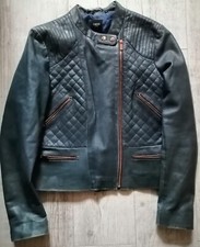 Oasis Vintage Leather Biker Jacket Blue Size Large Gold Hardware Butter Soft