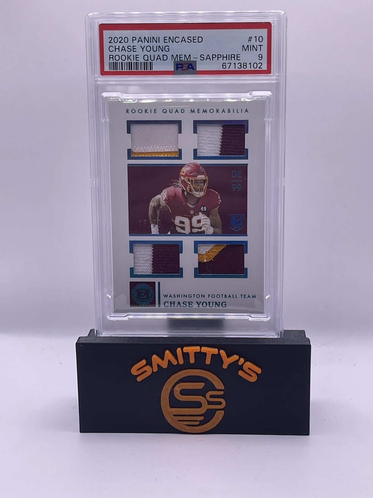 Chase Young Panini Encased Rookie Quad Memorabilia #10 Sapphire