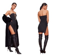 Pretty Little Thing Crepe Split Side Bandeau Bodycon Little Black Dress Sz 8 NEW