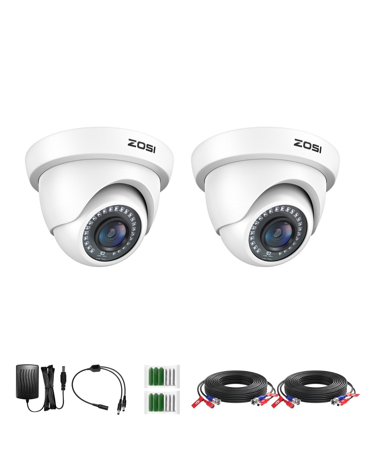 ZOSI 2 Pack 1080p Security Dome Camera 80ft Night Vision IP66 24/7 Recording