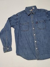  30 Vintage Levi's Jean RedTab Metal Buttons Denim Shirt Dark Wash Men's Size L