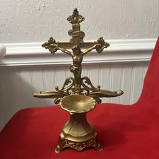 Antique Gold Tone  Crucifix with Holy Water Font 