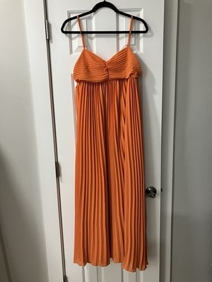 Pretty Little Things Women's Dress Size 10 Orange Adjustable Straps Pleated NWT