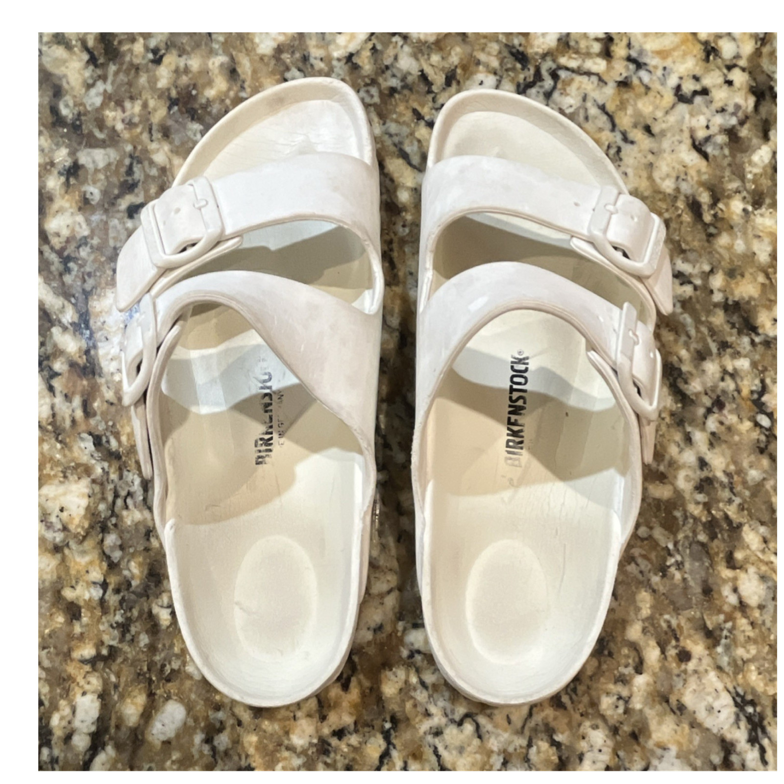 Birkenstock Women’s White EVA Slide Sandals 2-Strap Buckle Lightweight 9.5