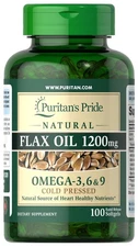 Puritan's Pride Natural Flax Oil 1200 mg - 100 Rapid Release Softgels