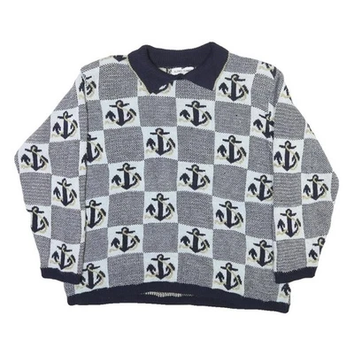 ALFRED DUNNER Pull Femme Motif Ancres Bleu Marine & Bleu Clair Col - Photo 1/4