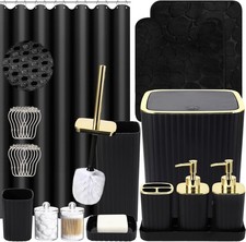 Bathroom Set with Shower Curtain and Rugs- 25PC Bathroom Accessory Set, Black