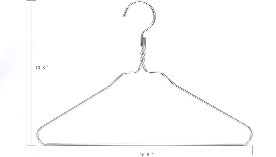 Paquete de 10 perchas de metal de aluminio plateado de alta resistencia (talla C para adultos) Foto 3 de 4