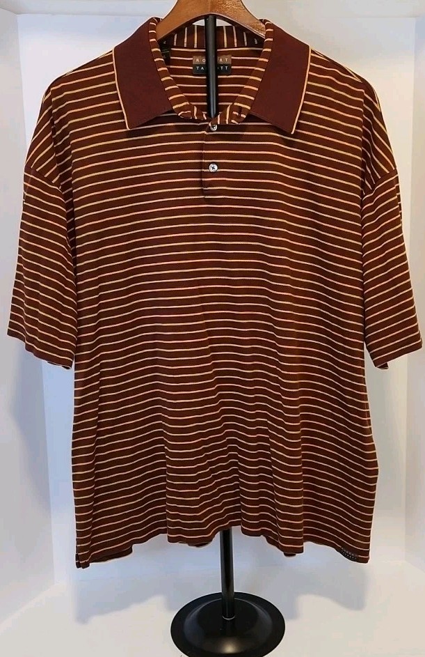 Robert Talbott Striped Polo Maroon Drk Yellow Col… - image 1