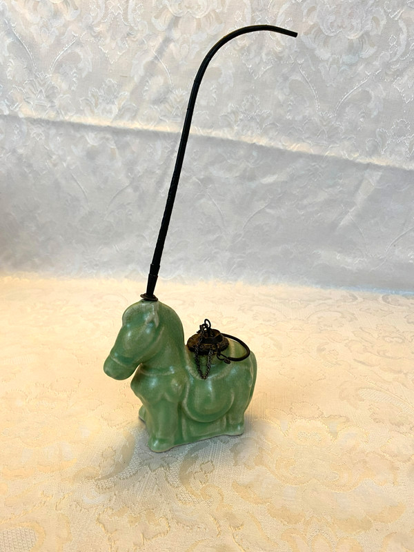 Antique Water Pipe Celadon Glazed Ceramic Laotian Horse Shaped