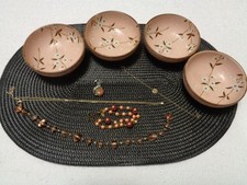 PEACHY ASIAN RETRO BOWLS & JEWELRY PLUS PARTS LOT