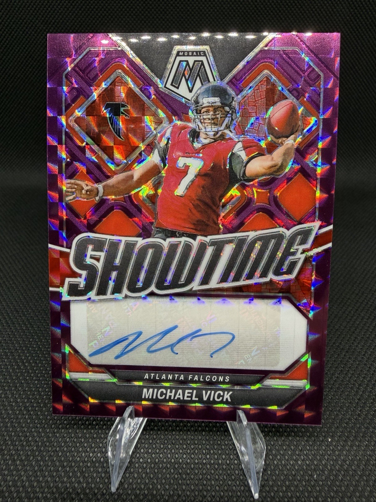 2024 Panini Mosaic Showtime Signatures Michael Vick #SS-15 Purple Prizm /49 Auto