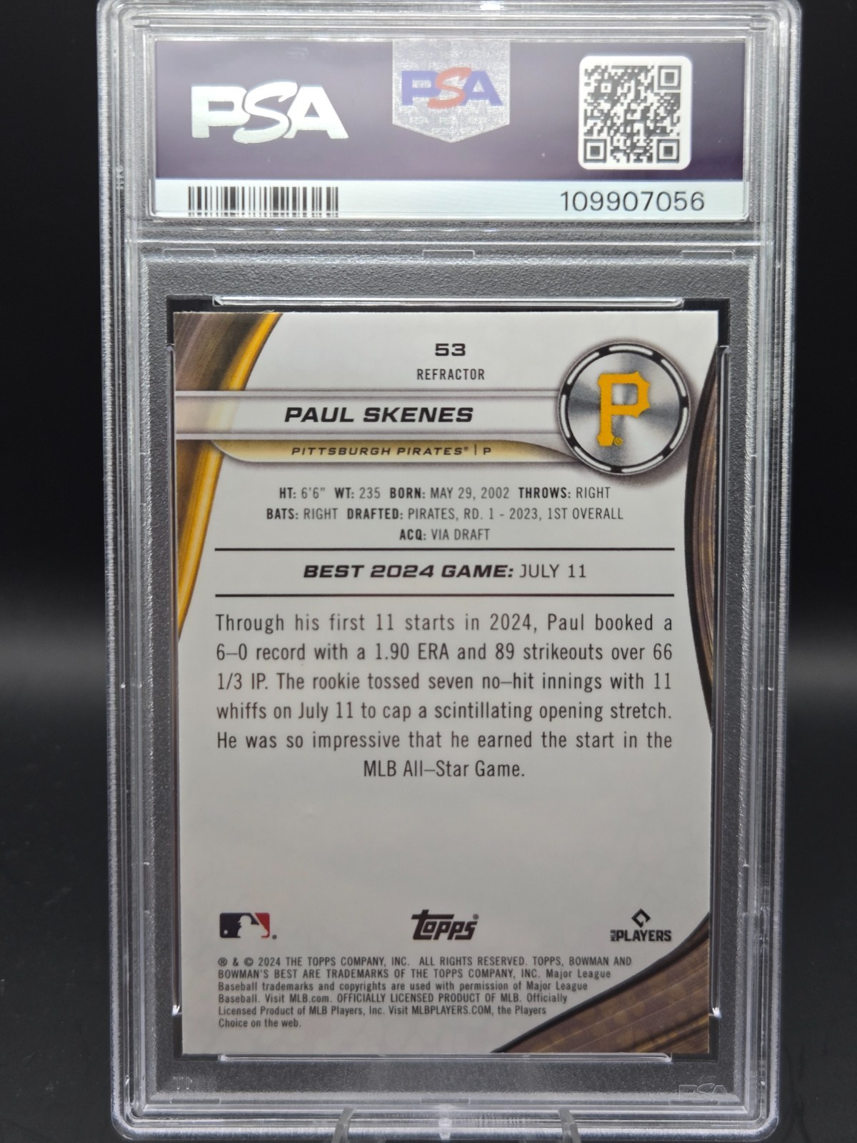 2024 Topps Bowman’s Best Paul Skenes Refractor Rookie Card 53 PSA 10 GEM MINT view 3