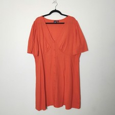 Gap 2024 Linen Blend Button Front Retro A-line Dress Blood Orange XXL Vacation