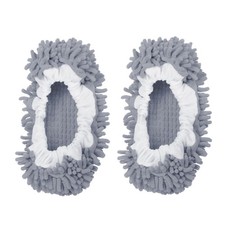 2Pcs Mop Slippers Washable Cleaning Shoes Cover Duster Chenille Grey
