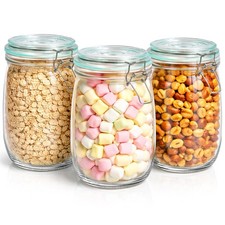 Glass Storage Jars 1L Set of 3 With Clip Lock Lids Airtight Jars