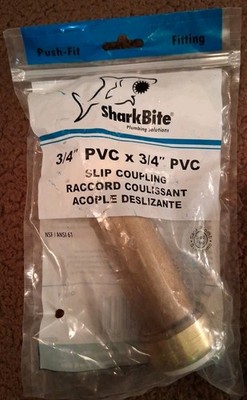 SharkBite 3/4 Inch PVC Slip Coupling, Push to Connect Brass Plumbing Fitting NOS