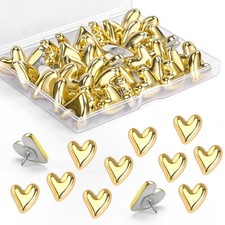 GOOLADA 36 Pieces Cute Heart Push Pins, Gold Thumb Tacks, Heart-36pcs,