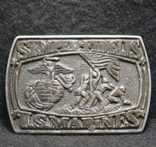 WI03136 VINTAGE 1976 SEMPER FIDELIS U.S. MARINES ARMED FORCES BELT BUCKLE