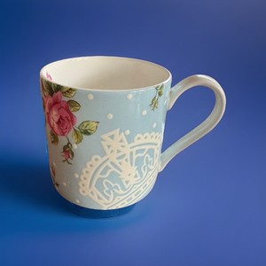 Royal Albert Polka Blue Coffee Cup Mug Polka Dot Floral Rose England