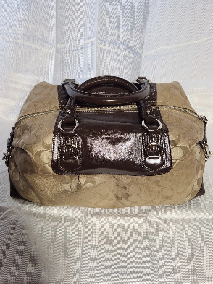 Coach Ashley Shoulder Bag brown Leather beige signature satchel purse - Image 3 of 4