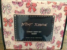 Betsey Johnson Pink Hearts Bows QUEEN Sheet Set