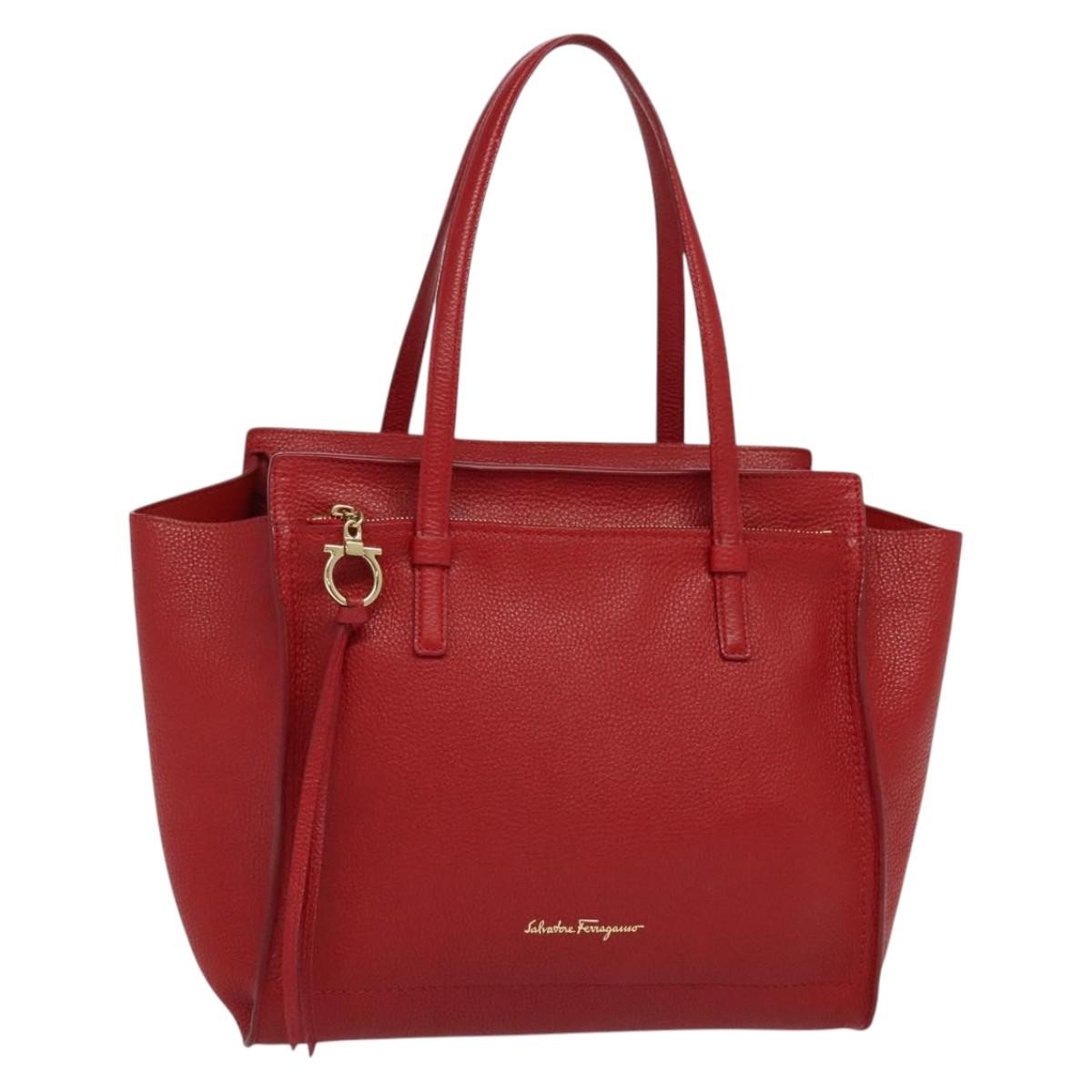 Salvatore Ferragamo Gancini Tote Bag Leather Red Gold Auth 138206