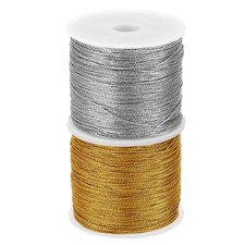 Total 120yard Metallic Cord Set, 2Rolls 0.4mm Dia Ornament String, Gold,Silver