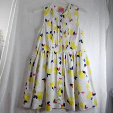 Kate Spade Lemon Zest Cotton Dress Size L Pockets Hidden Button Down Sleeveless