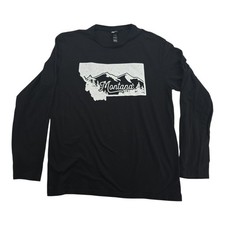 District Montana Black Graphic Tee Men's Cotton Long Sleeve T-Shirt Size Large