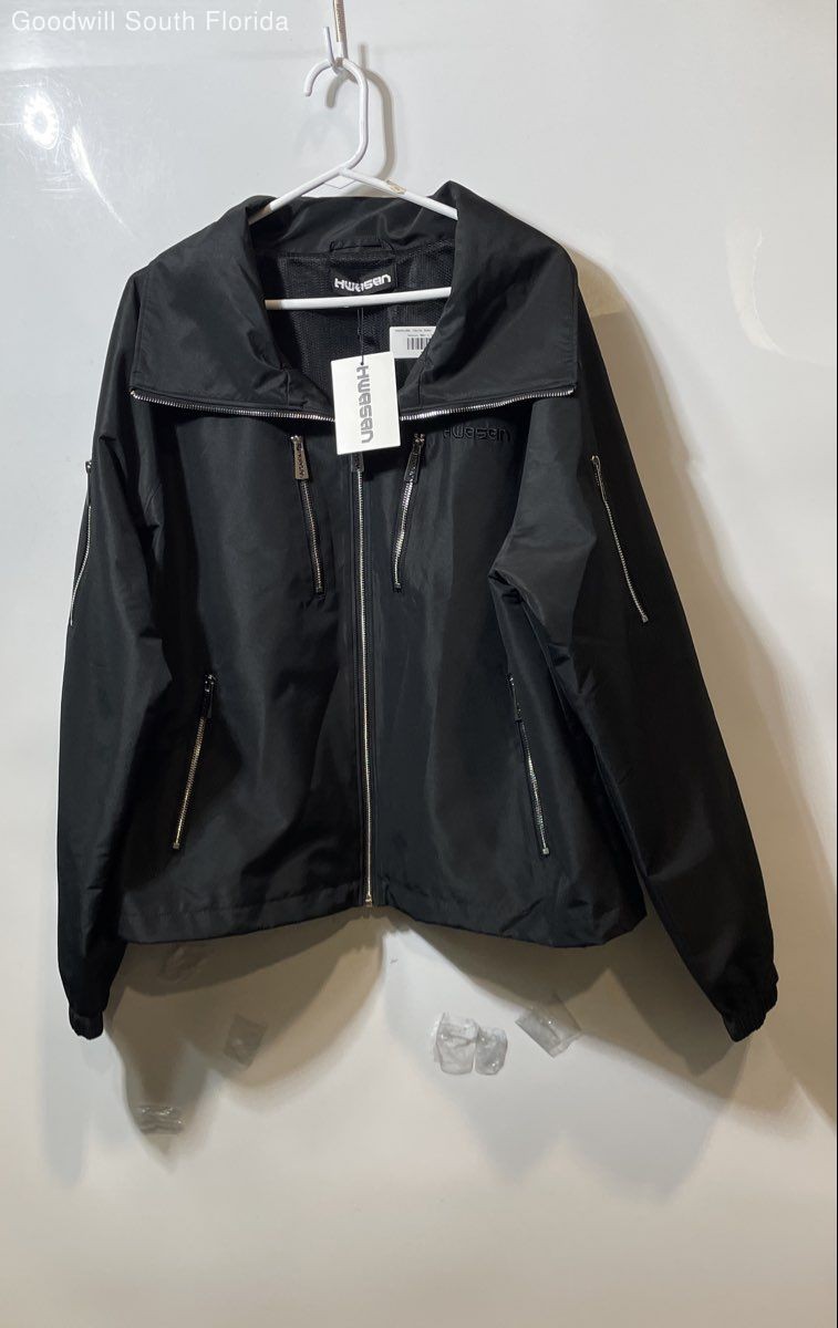 Hwasan Mens Black Long Sleeve Pockets Full-Zip Shell Jacket Size Large With Tags
