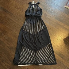 INC Long Black Dress Halter Keyhole Top Sheer Sleeveless Safari Chic Size 4