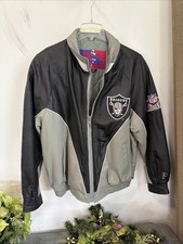 Rare Vintage 90 s Pro Player NFL Raiders Leather Jacket - Black Gray Size Large