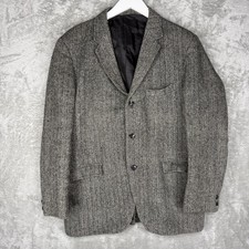 Vtg 60s Harris Tweed Blazer Mens 42L Herringbone Truxton Handwoven Scottish Wool