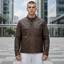 Lucky Brand Men s Brown Leather Zip Up Motorc...