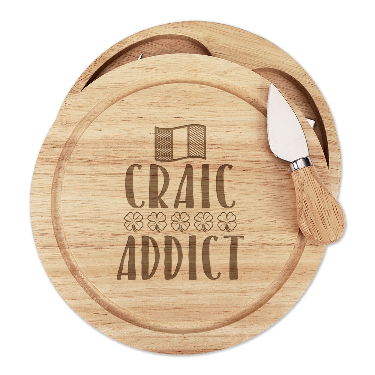 Craic Addict Cheese Board Knife Set Funny Ireland Irish Crack Flag Shamrock