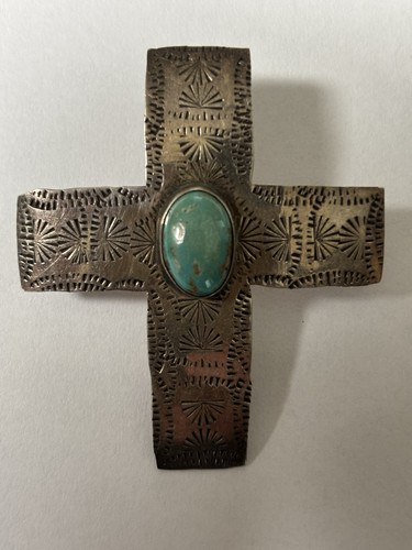 J. Slifka Designs Sterling Silver Turquoise Cross Pin - Picture 2 of 9
