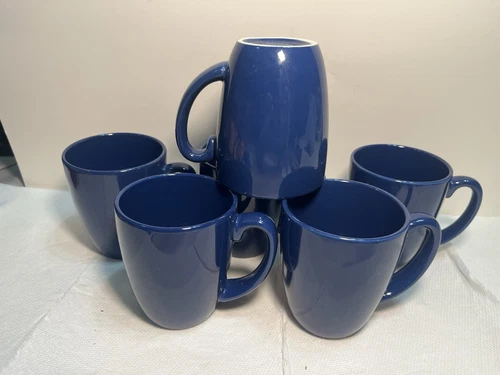 6 Corelle Stoneware Navy Blue 12 Oz Coffee Mugs Cup 751