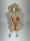 Vintage Porcelain Jester Doll Harlequin Pierrot Lace Costume 16” Taiwan Pink
