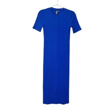 Sweaty Betty Ribbed Knit Midi Dress Women's Size 4 Royal Blue Short Sleeve