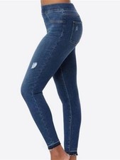 Spanx Womens Distressed Ankle Skinny Jeans Blue Denim Pull On Size Large