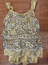 Dance Costume Weissman 6158 Large Child Gold Sequin Jazz Tap