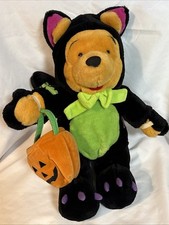 Winnie The Pooh Halloween Plush Disney Scaredy Cat with Pumpkin Black Green 14"